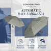 London Fog Rain Umbrella, Green Plaid, 44 Inch Arc J-Hook,