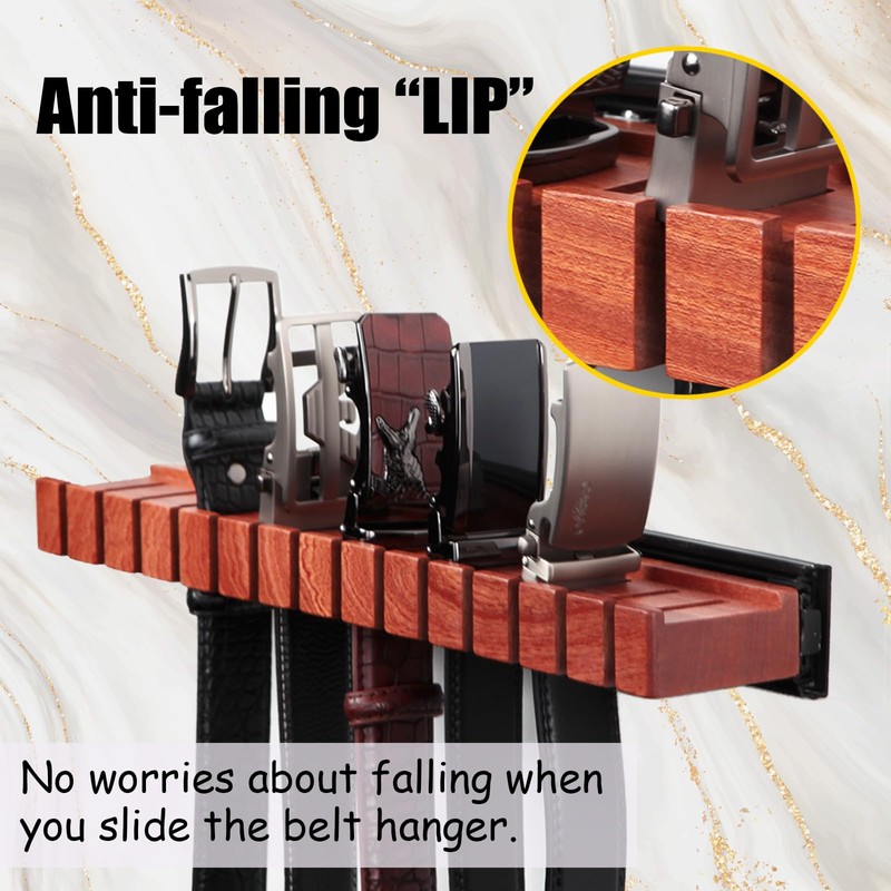 HeywoodCabin Premium Walnut Wood Belt Organizer with Sliding System -