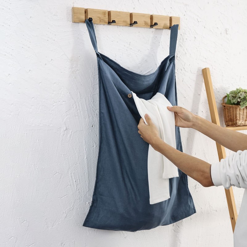 Linen Hanging Laundry Bag, 100% Linen Over The Door Laundry