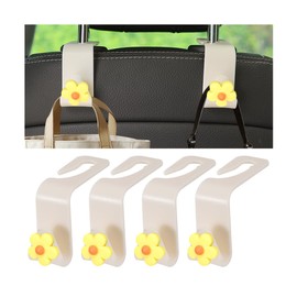 KHGUZ 4 PCS Car Headrest Hook, Multifunctional Flower Vehicle Seat Back Storage Hook, Cute Automotive Seatback Organizer Hanger for Purse Grocery Bag Handbag, Universal Fit (Beige/Yellow)