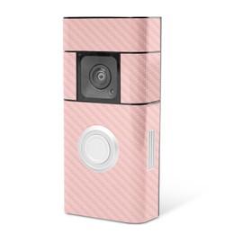 MightySkins Carbon Fiber Skin Compatible with Ring Video Doorbell Plus - Solid Blush | Protective, Durable Textured Carbon Fiber Finish | Easy to Apply