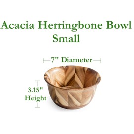 Lipper International Acacia Herringbone Serving Bowl for Salads, Fruit, or Popcorn, 7", Single Bowl