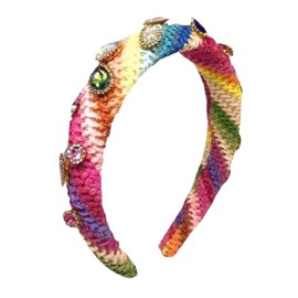 Bari Lynn Raffia Rainbow Zig Zag Headband withColorful Stones 1 piece