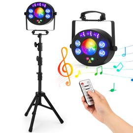 Flyrivergo DJ Lights with Stand, 5 in 1 Party Light with Magic Disco Ball, LED Par Pattern Lights, Strobe, Sound Activated Stage & DJ Lighting for Home Party, Wedding, Bar, Club