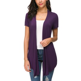 Urban CoCo Womens Solid Open Front Short Sleeve Cardigan (L, Dark Purple)