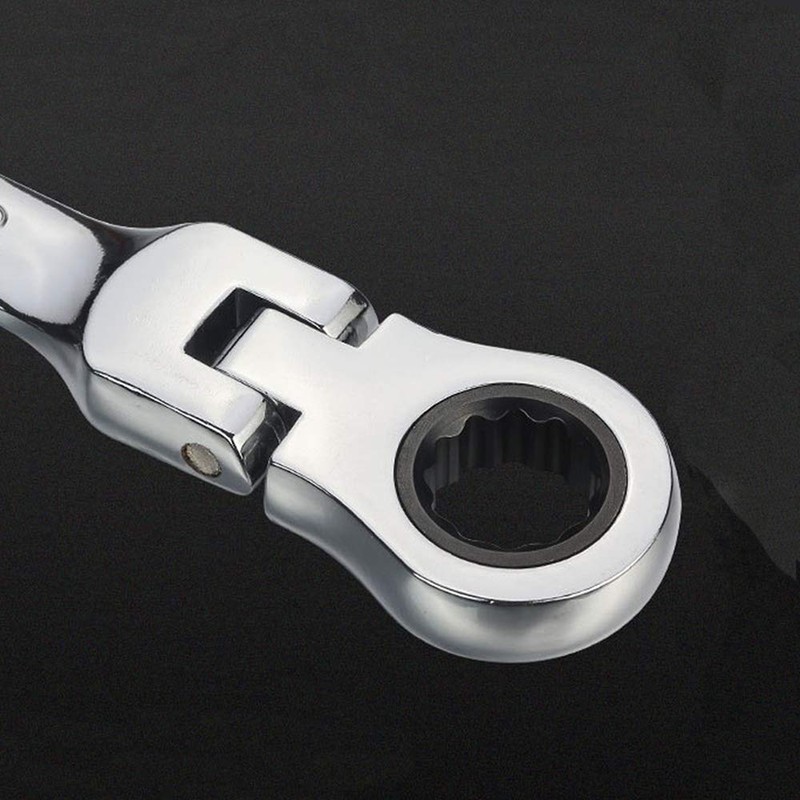 Vokenforu 15mm Flex-Head Ratchet Spanner, Metric Wrench, Chrome Vanadium Steel,