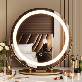 GAOMON Vanity Mirror, 19 Inch Large HD Vanity Mirror with Lights, Smart Touch Control, 3 Color Lighting Modes & 360°Rotation, for Bedroom Makeup Table, Easy to Install (Gold)