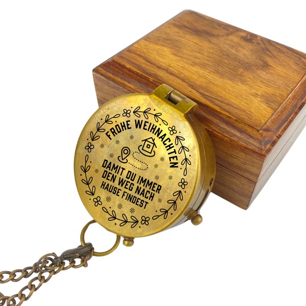 Personalised Compass with Engraving of Your Choice Christmas Motif and