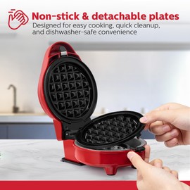 Holstein Housewares 3-IN-1 Personal Maker with Indicator Light, Griddle & Waffle Maker, Non-Stick Coating Plates, 2 waffle plates, 2 grill plates & 2 flat plates. Even Heating, Lightweight