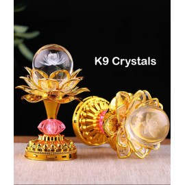 Omeet Colorful LED Crystal Ball Lotus Buddhist Lamp, Built 53 Buddhist Songs, Gradient Buddha Light for Worship, Prayer and Display, Low Power Consumption, Eco, Buddhist Supplies - Gold