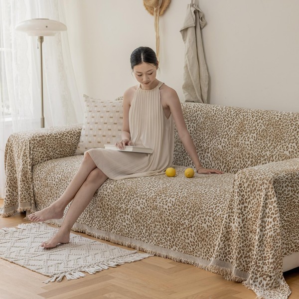 STACYPIK Durable Khaki Leopard Print Sofa Covers for Sectional Sofa