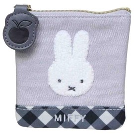 Marimo Craft DBM-3121 Miffy Diagonal Check Series Mini Flat Pouch/Character Accessory Case, Cosmetic Pouch, Cute, Gift, Gray, Approx. W 3.9 x H 3.9 x D 0.4 inches (100 x 100 x 10 x 10 mm)