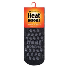 HEAT HOLDERS - Mens 2.3 TOG Warm Thick Anti Slip Low Cut Ankle Thermal Slipper Socks | Trainer Socks with Grips for Winter (12-14, Charcoal)