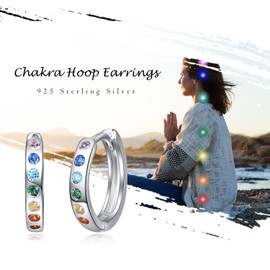 KINGWHYTE Chakra Hoop Earrings 925 Sterling Silver Small Huggie Earrings Chakra Healing Yoga Gift for Women, Sterling Silver