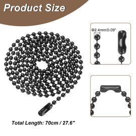 HARFINGTON Iron Ball Chain 2.4mm 27.6" Length Round Bead Necklace Dog Tag Pull Chains with Connectors Clasps for Men Women Jewelry Making Bracelets Keychain, Black