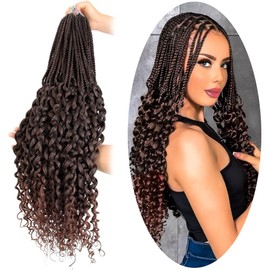 SECPOCPONY Long Boho Curl Box Braids Crochet Hair 30 Inch 8 Packs Pre looped French Curl Braiding Hair for Black Women Crochet Goddess Box Braid with Curly Ends (T30)