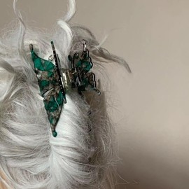 Medium Vintage Butterfly Hair Claw Clips, 3D Butterfly Hair Claw Clip for Women High-end mixed Color Acetate Hair Accessories Thick Thin Hair (Gray Green Mixed Color)