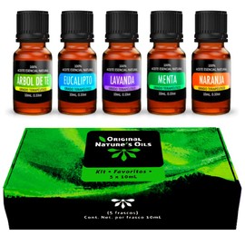 ORIGINAL NATURE'S OILS Kit de 5 aceites Esenciales para difusor y Aromaterapia (Lavanda, Árbol de Té, Eucalipto, Naranja, Menta, 5 x 10 ML)