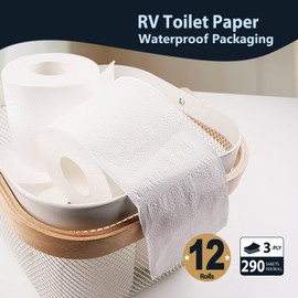 Caravista RV Camping Toilet Paper - 12 Rolls Rapid-Dissolve Marine & Trailer Septic Safe Tissue - Biodegradable 3-Ply 290 Sheets Bath Tissue for Marine, Travel, and Camper Systems