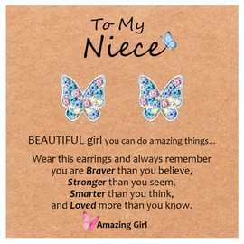VYYU Gifts for Niece from Aunt Uncle - Hypoallergenic Cute Butterfly Earrings for Girls, Back to School Valentines Christmas Birthday Gifts for Niece