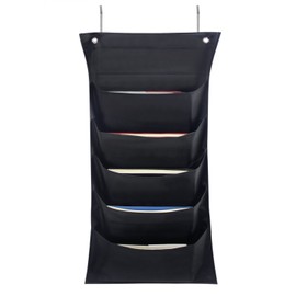 Premium Wall Hanging File Folder Office Hanging Bag File Holder Organiser with 5 Pockets and 2 Hangers for School Classroom Magazines and Newspaper