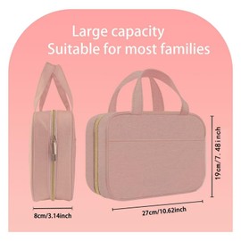 4 Pocket Card Binder, Toiletry Bag with Hanging Hook, Water-Resistant Makeup Cosmetic Bag Travel Organizer for Travel-Sized Shampoo, Conditioner, Brushes Set, Makeup Accessories, Pink