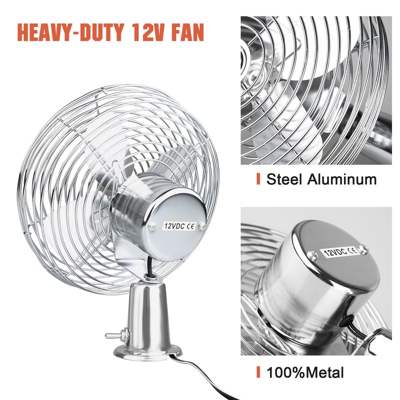 CRAFTZONE 12V Fan RV|Truck Cooling Heavy Duty 8" Metal Car