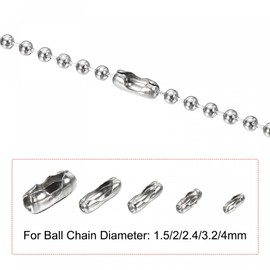 sourcing map Ball Chain Connector Clasps, Stainless Steel Replacement Cord Connector Fit for 1.5/2/2.4/3.2/4mm Beaded Ball Chain, Silver Pack of 100