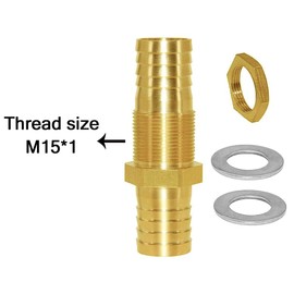 Joywayus 1/2'' Hose Barb Thru-Bulk Head Hex Union Brass Fitting With Flat Washer Gasket Water/Fuel/Air