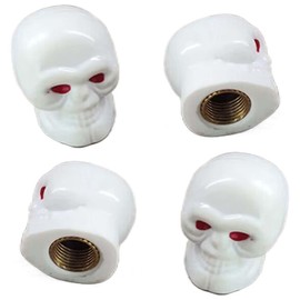 4PCS Skull Style Tire Valve Stem Caps, Antirust Copper Core Stem Covers, Leakproof Tire Valve Protection Cover, Universal Decorative Air Caps Cover for Most Car Truck SUV Motorcycle Bike (White)