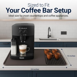 Linda's Essentials Silicone Coffee Mat 24" x 16" Large Coffee Bar Mat for Counter Station Accessories, Espresso Mat for Counter and Countertop with Detachable Silicone Drying Matt (Brown)