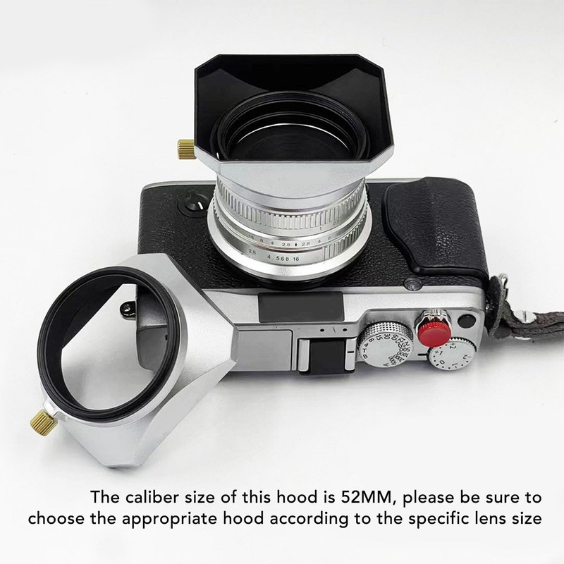 52mm Lens Hood, Retro Silver Square Lens Hood Shade for