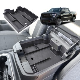 RUNROAD Center Console Organizer Tray Compatible with 2019-2022 Chevy Silverado 1500/GMC Sierra 1500 and 20-23 Silverado/Sierra 2500HD/3500HD Accessories, Full Console with Bucket Seats ONLY, Black