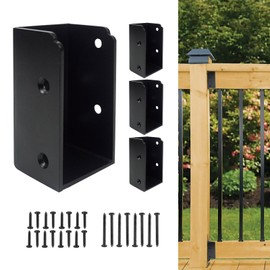 VoTwoofv 4Pcs U-Shaped Black Powder Coated Galvanized Steel Deck Railing Brackets, Connectors for 2x4 Wood Posts, Includes Hardware