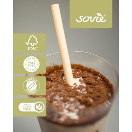 Sovie Paper Straws, Natural Brown, Plastic Free, FSC-Certified, Made in Europe, Biodegradable, Diameter 8 mm, Length 15 cm, Pack of 150