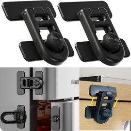 Bstsilver 2-Pack Refrigerator Lock Baby Proofing for Cabinet Door Drawer Freezer RV Oven Cupboard Closet Kitchen, 90 Degree Fridge Latches Petproof Childproof for Toddler Cat, Strong Adhesive No Drill