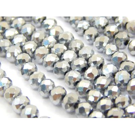 Pack of 120 Czech Bohemian Crystal Beads, 4 mm, Czech Beads, CZ Glass Faceted Rondelle Beads, Glass Beads, 1 Strand (Silver Metallic)