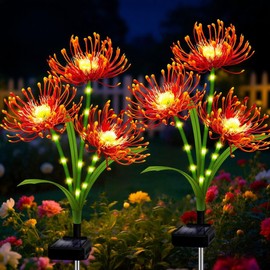 Solar Garden Lights Decorative,2 Pack Spider Lily Solar Orange Flowers Outdoor,6 Head Upgraded Waterproof Flower with Glowing Stems,Gardening Gifts for Women,Yard Decor for Outside Lawn Patio