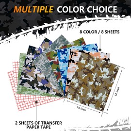 Tintnut Permanent Vinyl - 8 Sheets 12"x10", Camo Permanent Adhesive Vinyl Sheets, Army Pattern Self Sticker Water proofing Vinyl Compatible with Cricut Or Silhouette