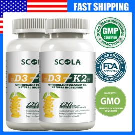 SCOLA Vitamin D3 K2  5000 IU D3 & 200mcg K2 (MK7) Supplement for Heart and Bone Health