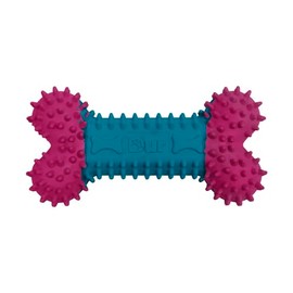 Dur Dog Bone Chew Toy For Small Dogs, Hot Pink/Blue - Chicken Scent, Durable Recycled Rubber – Interactive and Tough Dog Chew Toy For Aggressive Chewers, Boredom, Teeth Cleaning, Puppy Teething 12x6cm