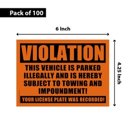 100 Orange Violation - NO Parking - Towing Sticker - No Parking Stickers
