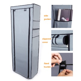 Bepety 10 Tiers 9 Lattices Shoe Storage Organizer with Non-Woven Fabric Cover Shoe Tower Durable Shoe Stand Metal Shoe Rack Space Saving Shoe Shelf Grey Short