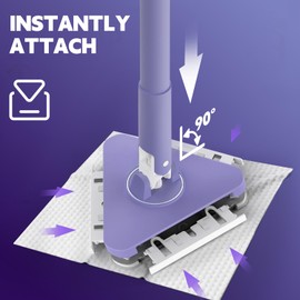 ClicLak Wall Cleaner Mop, Instantly Attach & Remove Cloth Touch-Free, Triangular Clamp Clip Ceiling Cleaning Duster with 67 Inches Handle, 5 Dry Cloths for Walls, Window, Floor, Baseboard