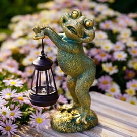 Yeomoo Solar Frog Garden Ornaments with Lantern - Outdoor Figurine Lights for Patio Balcony Lawn Accessories - Housewarming Gifts for Women Men Mum