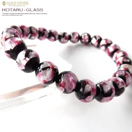 Gold Stone Firefly Glass Bracelet, 0.3 inches (8 mm), Pink, Dragonfly Ball, Okinawa, Ryukyu, Inner Diameter: Approx. 6.1 inches (15.5 cm), Glass Silver