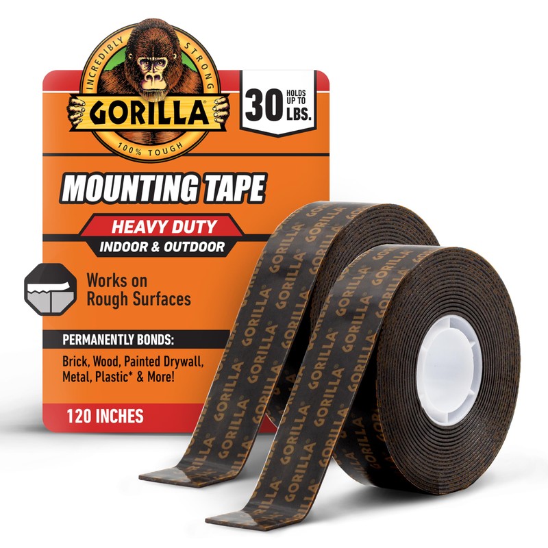 Gorilla Cinta de montaje de doble cara resistente, cinta negra,