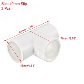 sourcing map 40mm Slip Tee PVC Pipe Fitting, T-Shaped Coupling Connector 2Pcs