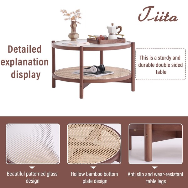 Tiita Tiita Rattan Coffee Table, Large Round End Table, 27.6