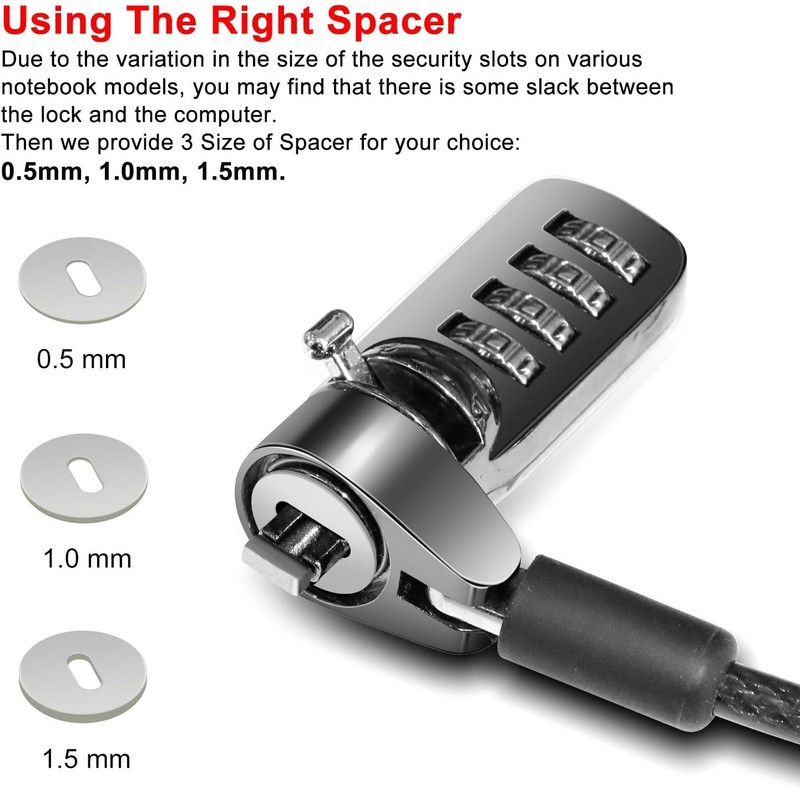 Computer Laptop Cable Lock • Slot Plate 6.23ft Cable •